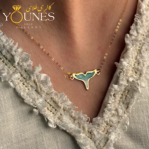 گردنبند میناکاری دم وال فیروزه ای موج دار طلا